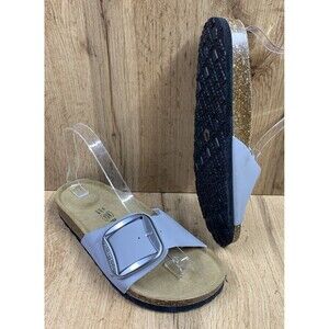 Project Cloud Women's MyKonos Leather Slides Big Buckle Open Toe Gray Size 8